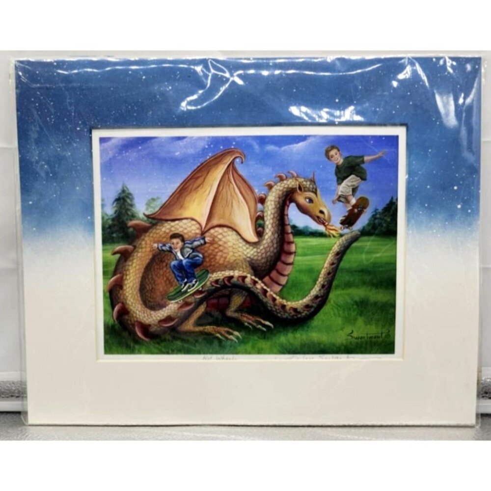 "Hot Wheels" Framed Art Print Mishell Swartwout Dragon & Skateboarders Print